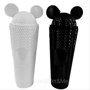 His & Hers Mickey Mouse Ears White and Black Studded Tumbler Cup Set Wit…